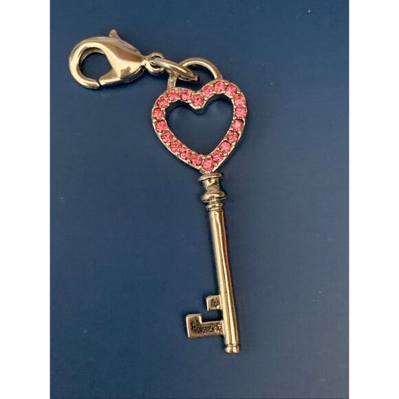 Origami Owl Pink Crystal Silver Key Charm #love #heart #origami owl - Picture 1 of 5